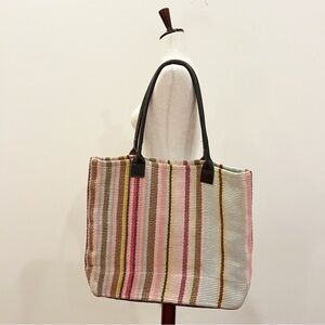 Dash Albert Rug Company Tote Bag Handwoven Heavyweight Cotton Leather Strap Boho